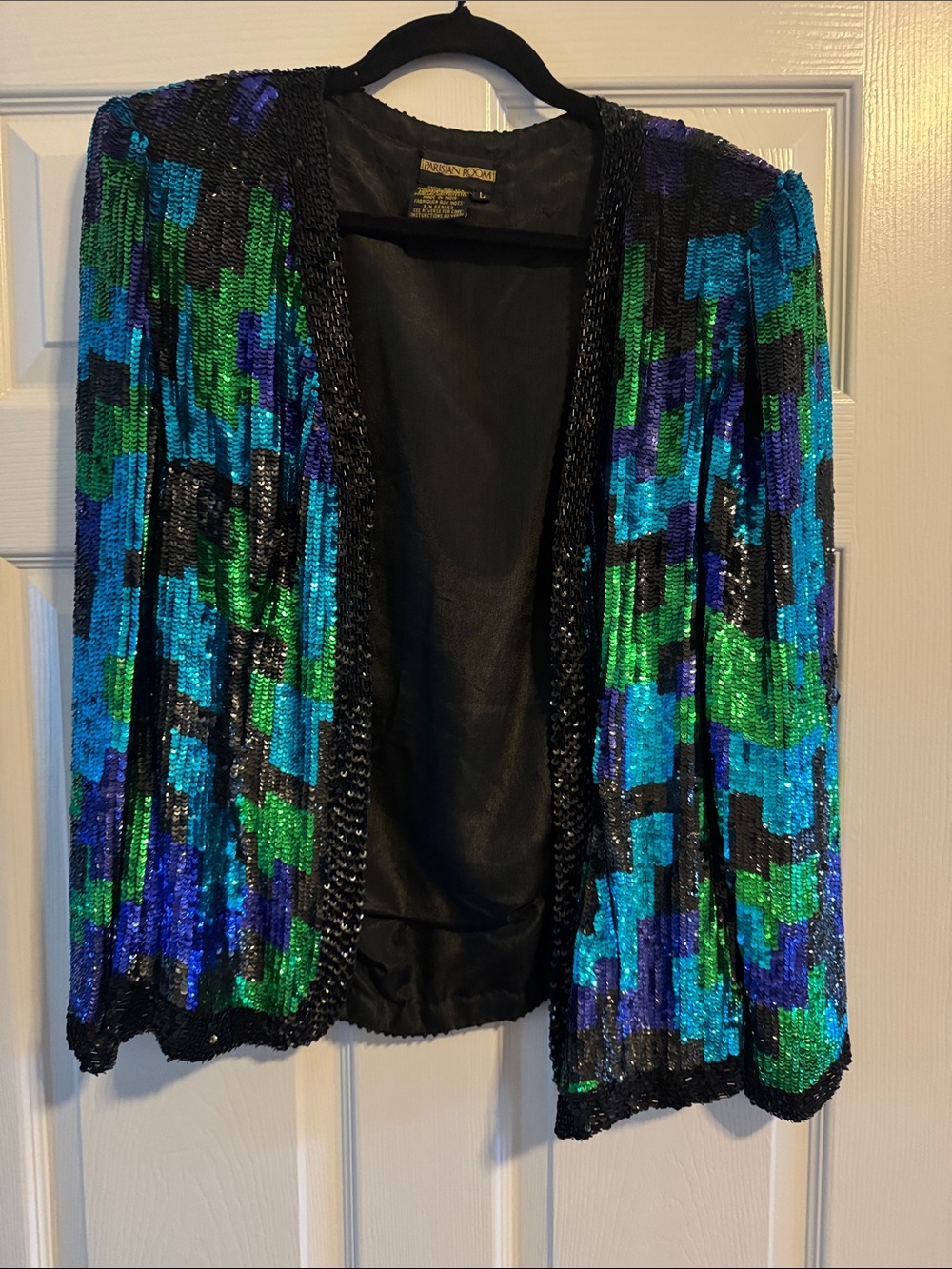 Vintage Sequin Open-Front Blazer in Blue & Green